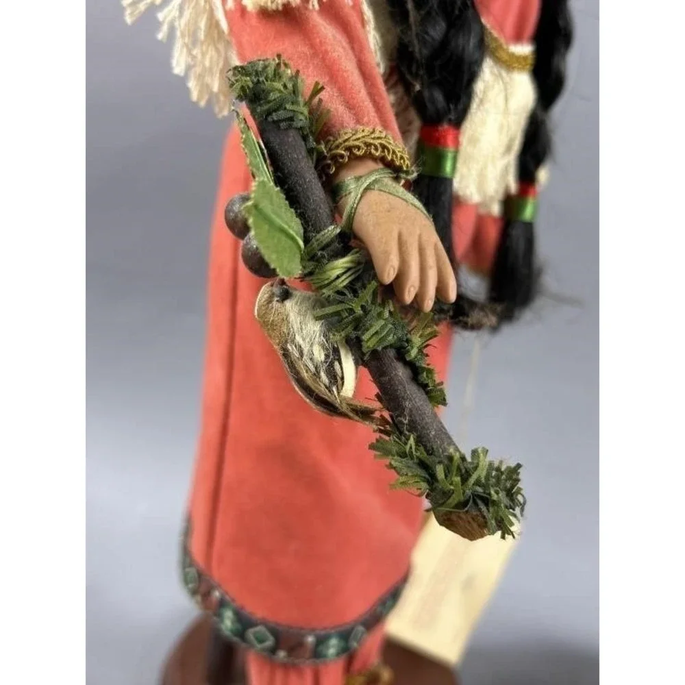 Vintage 16in Native American Style Porcelain Doll Braided Hair Fringed Dress